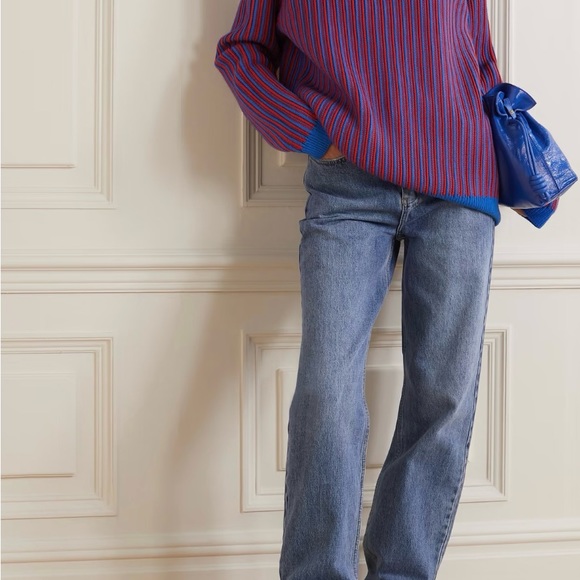 King & Tuckfield Striped Merino Wool Two Tone Sweater in Red/Blue (Size L) - Picture 3 of 7